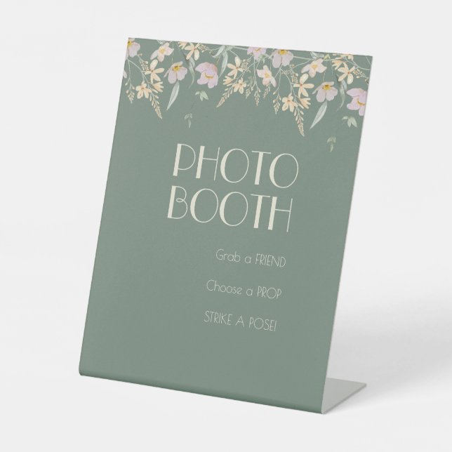 Wildflower Sage Deco Wedding Photo Booth Pedestal Sign (Front)