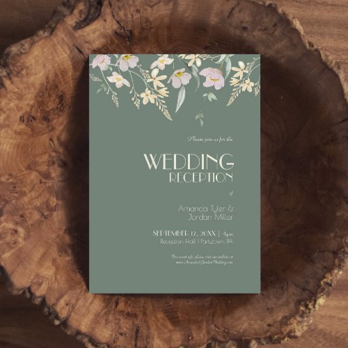 Wildflower Sage Deco Wedding Reception Invitation