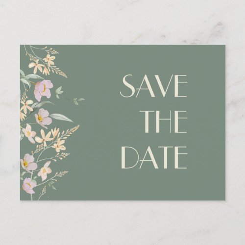 Wildflower Sage Deco Wedding Save the Date Announcement Postcard