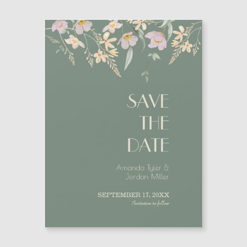 Wildflower Sage Deco Wedding Save the Date Magnet