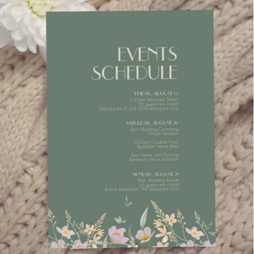 Wildflower Sage Deco Wedding Schedule Enclosure Card