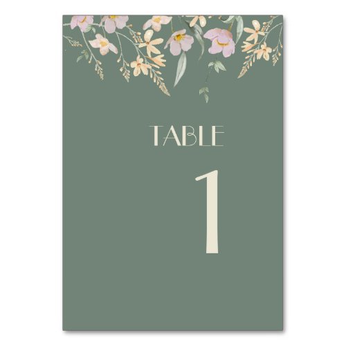 Wildflower Sage Deco Wedding Table Numbers Sign