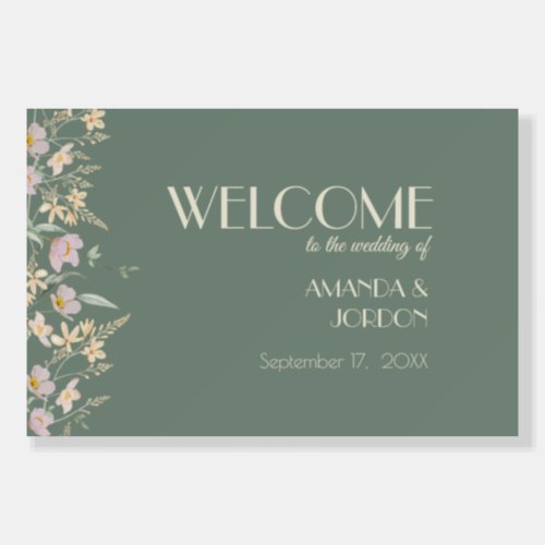 Wildflower Sage Deco Wedding Welcome Sign
