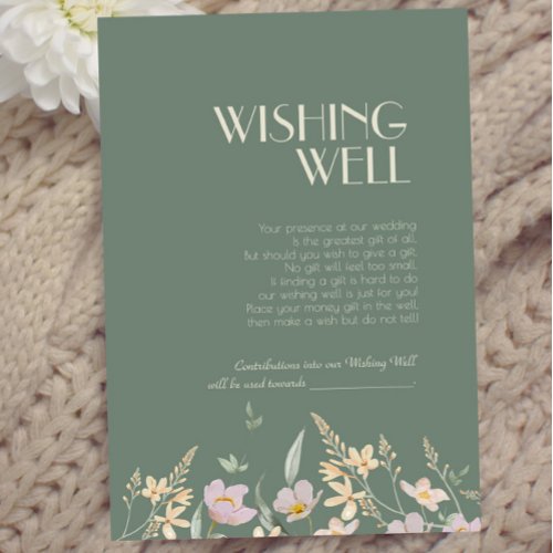 Wildflower Sage Deco Wedding Wishing Well Enclosure Card