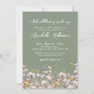 Wildflower Sage Green Baby Shower Invitation