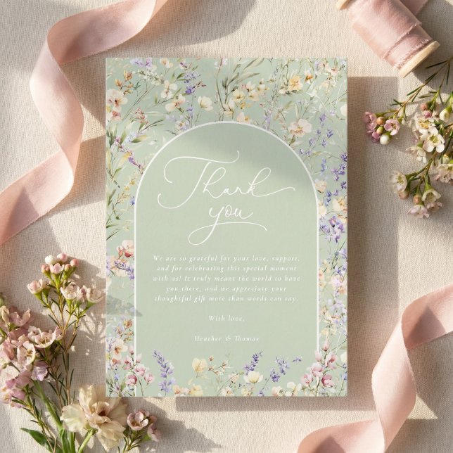 Wildflower Sage Green Baby Shower Thank You Card (Creator Uploaded)