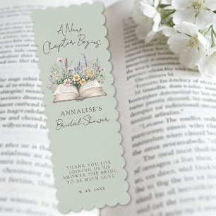 Wildflower Sage Green Book Bridal Shower Bookmarks
