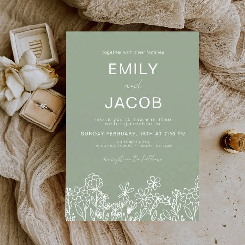 Wildflower Sage Green Botanical Wedding Invitation