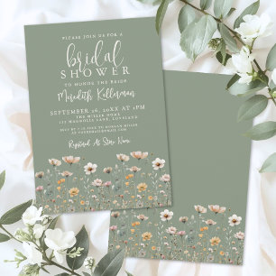 Wildflower Sage Green Bridal Shower Invitation