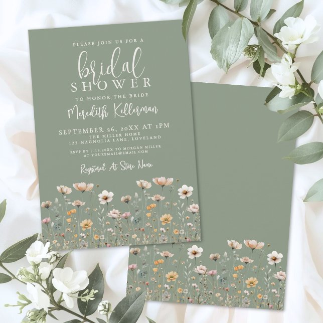 Wildflower Sage Green Bridal Shower Invitation (Wildflower Sage Green Bridal Shower Invitation)