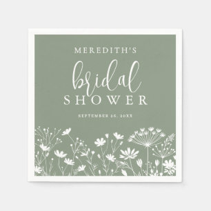 Wildflower Sage Green Bridal Shower Napkins