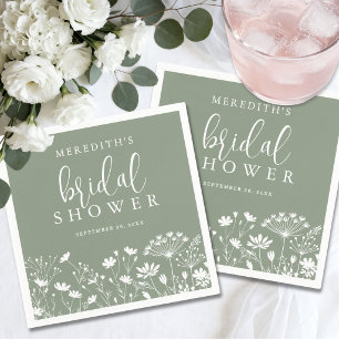 Wildflower Sage Green Bridal Shower Napkins