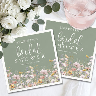 Wildflower Sage Green Bridal Shower Napkins