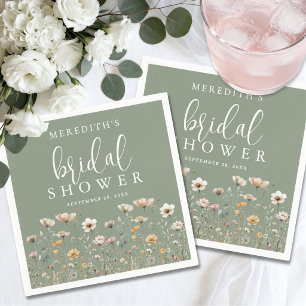 Wildflower Sage Green Bridal Shower Napkins