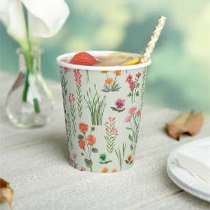 Wildflower Sage Green Bridal Shower Paper Cups