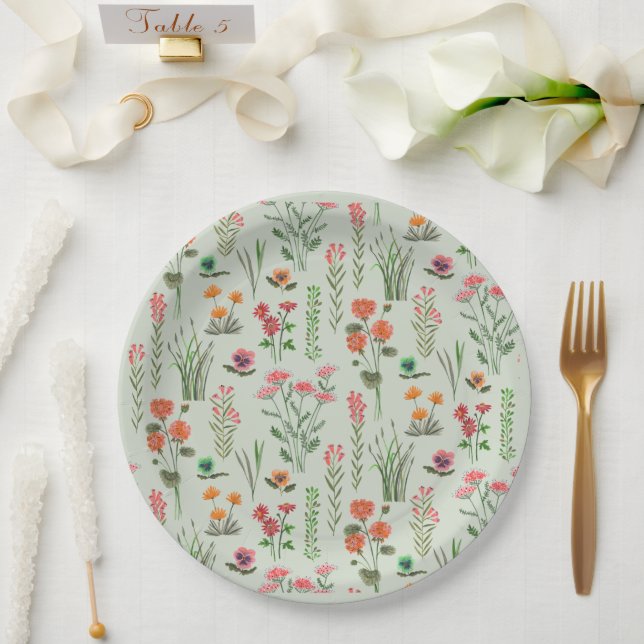 Wildflower Sage Green Bridal Shower  Paper Plates (Wedding)