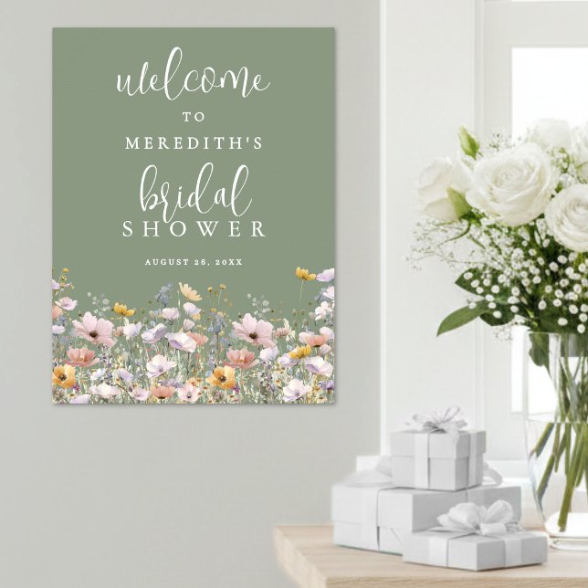 Wildflower Sage Green Bridal Shower Poster (Wildflower Sage Green Bridal Shower Poster )