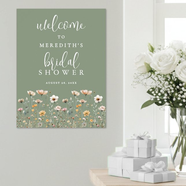 Wildflower Sage Green Bridal Shower Poster (Wildflower Sage Green Bridal Shower Poster)