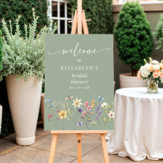 Wildflower Sage Green Bridal Shower Welcome Poster