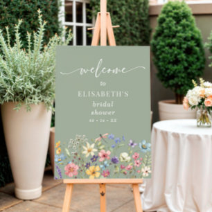 Wildflower Sage Green Bridal Shower Welcome Sign
