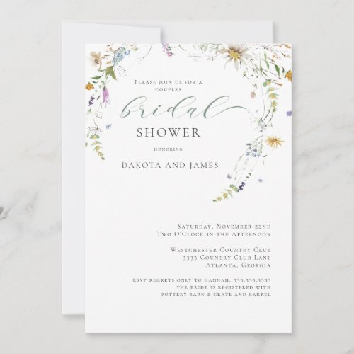  Wildflower Sage Green Couples Bridal Shower Invitation