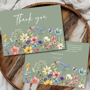 Wildflower Sage Green Floral Bridal Shower  Thank You Card