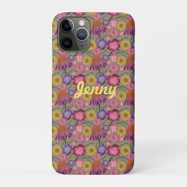 Wildflower Sage Green Floral Personalized  Case-Mate iPhone Case (Back)