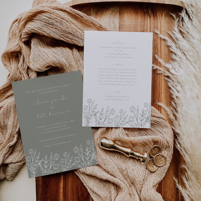 Wildflower Sage Green Front & Back Wedding Invitation (Creator Uploaded)