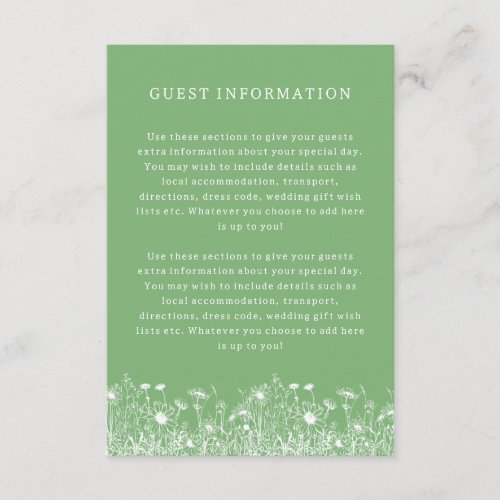 Wildflower Sage Green Guest Information Card