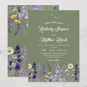  Wildflower Sage & Lavender Rustic Boho Wedding  Invitation