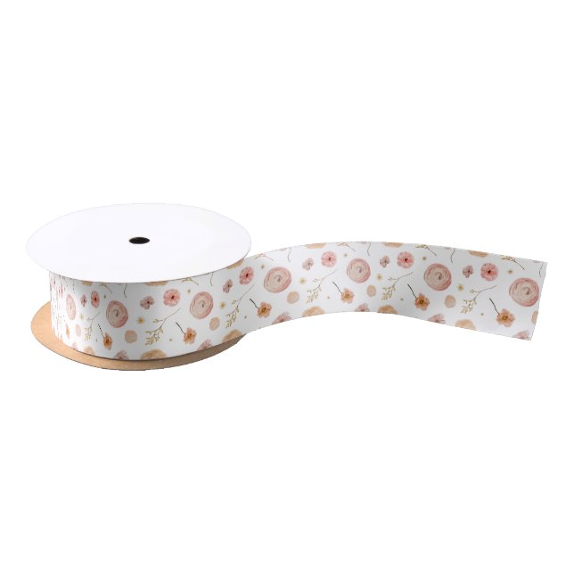 Wildflower Satin Ribbon, Summer field flowers Satin Ribbon (Spool)