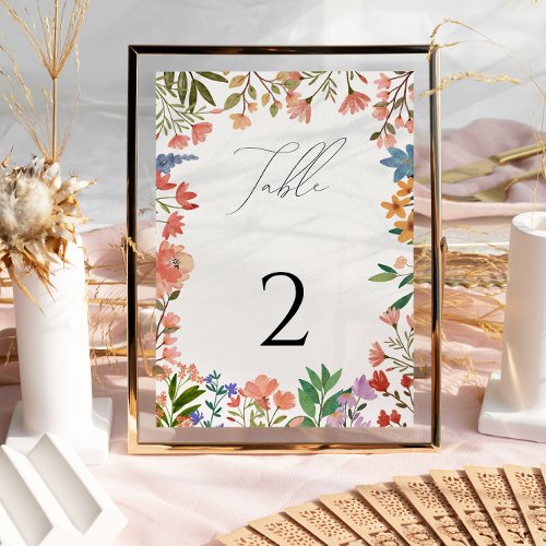 Wildflower script Table Number Card