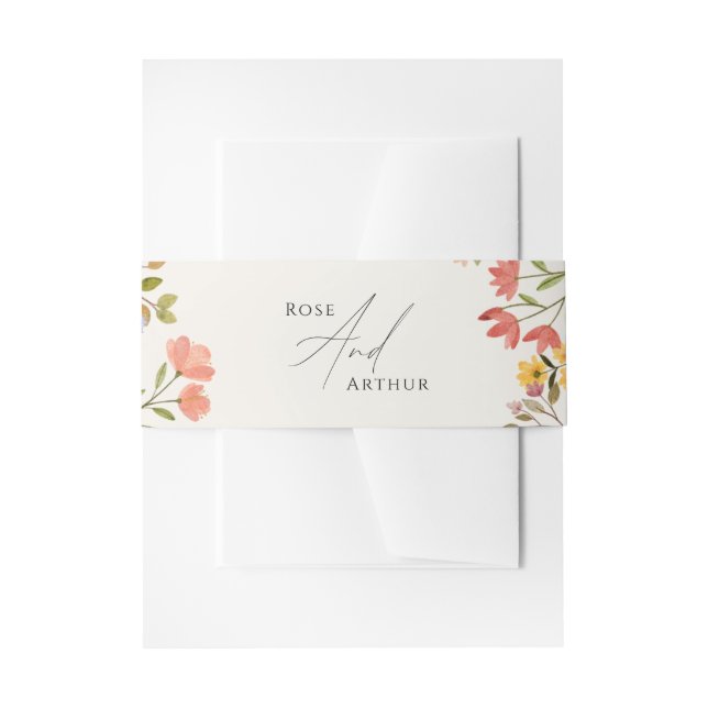Wildflower Script Wedding Sticker Invitation Belly Band (Front Example)