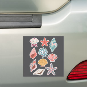 Wildflower Seashell Clam Summer Vibes Floral Beach Car Magnet