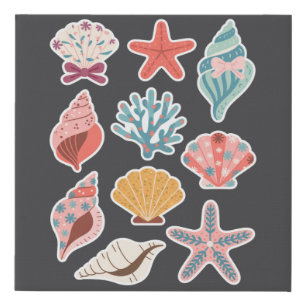 Wildflower Seashell Clam Summer Vibes Floral Beach Faux Canvas Print