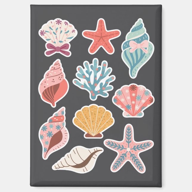 Wildflower Seashell Clam Summer Vibes Floral Beach Magnet (Front)