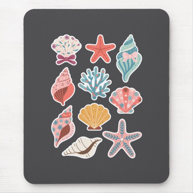 Wildflower Seashell Clam Summer Vibes Floral Beach Mouse Pad (Front)