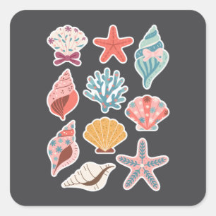 Wildflower Seashell Clam Summer Vibes Floral Beach Square Sticker