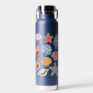 Wildflower Seashell Clam Summer Vibes Floral Beach Water Bottle