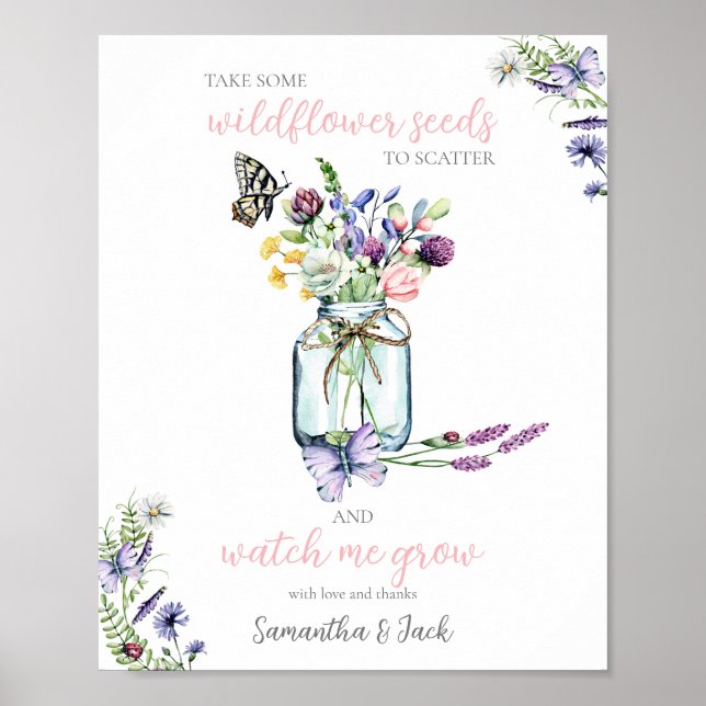 Wildflower Seed Station Butterfly Mason Jar Poster (Front)