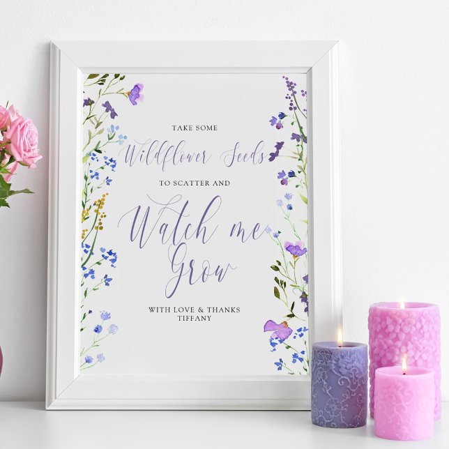 Wildflower Seeds Watch me Grow Baby Shower Favor Poster (Watch me Grow favor table sign from my Purple Wildflower Collection. Order printed or as a printable)