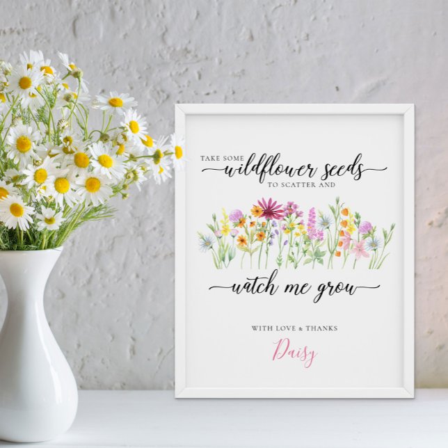 Wildflower Seeds Watch me Grow Baby Shower Favors  Poster (Watch me Grow floral baby shower sign - Wildflower Meadow Collection - order printed or digital file)