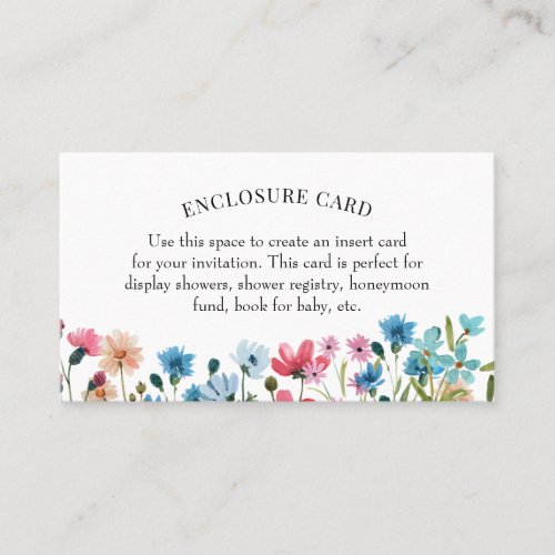 Wildflower Shower Enclosure Card - Wildflower Shower Enclosure Card - perfect for registry information, honeymoon fund, display shower, wishing well, books for baby, diaper raffle, etc.