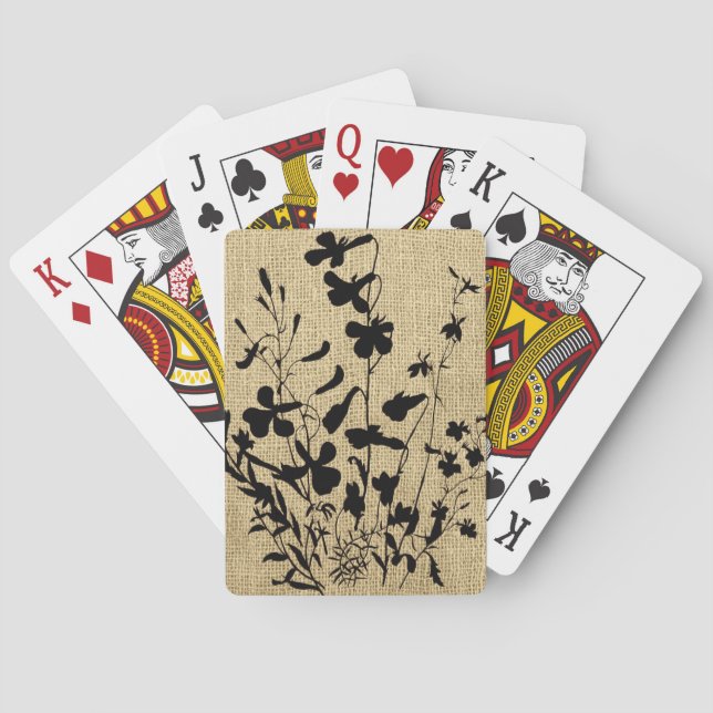 Wildflower Silhouette Burlap Poker Cards (Back)