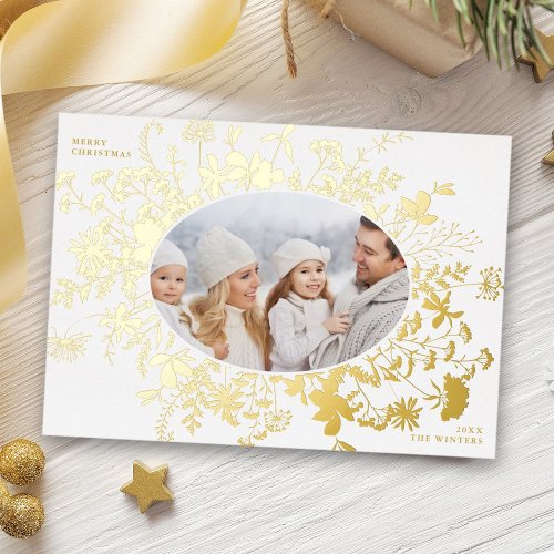  Wildflower Silhouette Christmas Photo Gold Foil Holiday Card