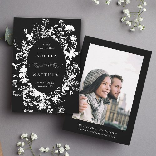 Wildflower Silhouette Wedding Black  White Photo Save The Date