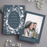 Wildflower Silhouette Wedding Navy Photo Save The Date<br><div class="desc">This elegant wedding save the date invitation features wildflowers silhouette as an oval frame with a photo on the back. For more advanced customization of this design,  please click the BLUE DESIGN TOOL BUTTON above!  Matching items are also available.</div>