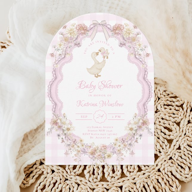 Wildflower Silly Goose Pink Bow Girl Baby Shower Invitation (Creator Uploaded)