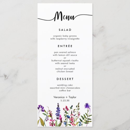 Wildflower Simple 3 course wedding menu