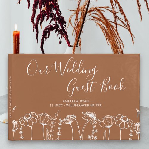 Wildflower Sketch Burnt Orange Wedding Guest Book